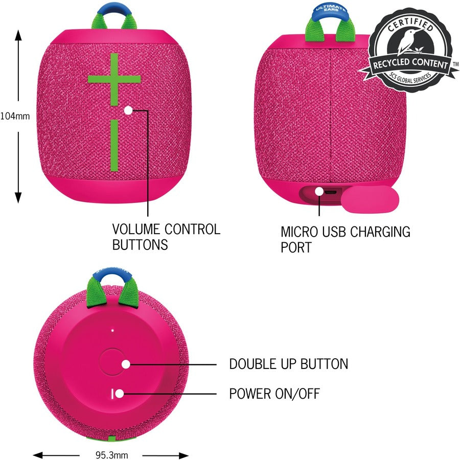 Ultimate Ears WONDERBOOM 3 Portable Bluetooth Speaker System - Pink