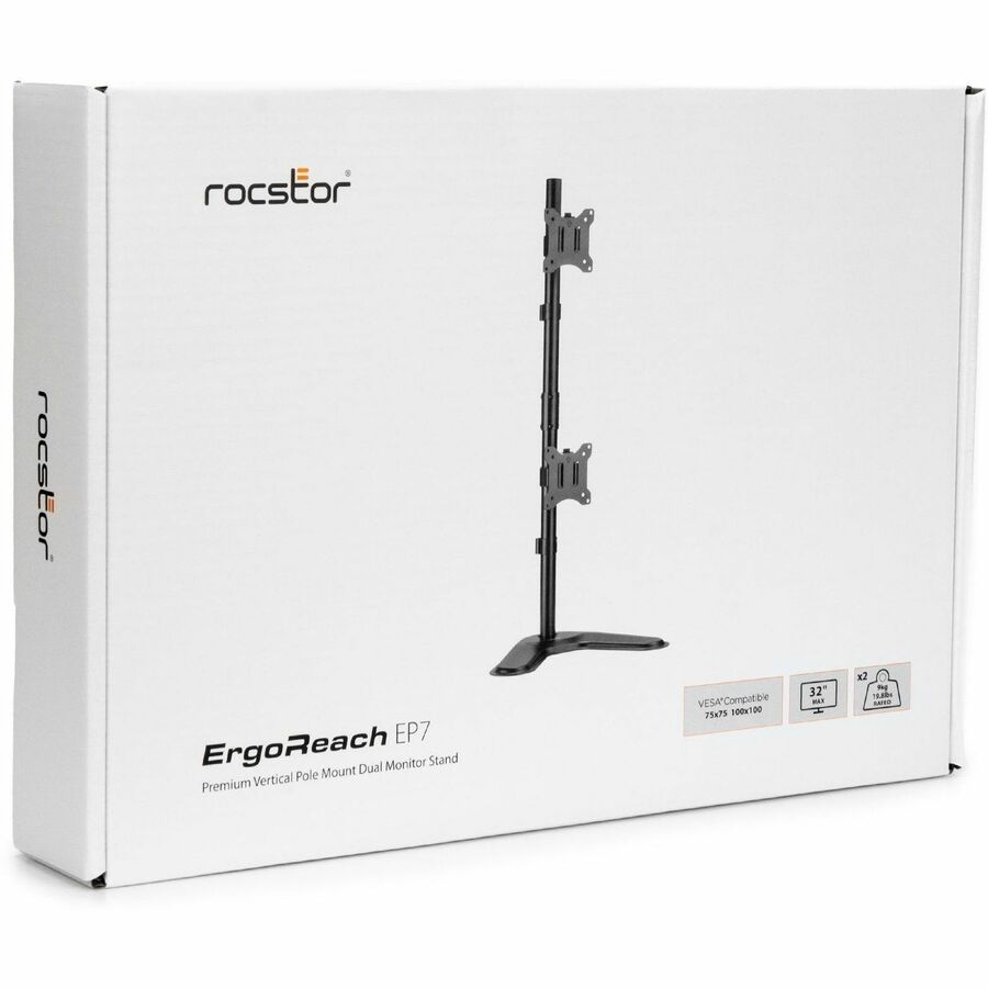 Rocstor ErgoReach Mounting Pole for Monitor - Black - Vertical