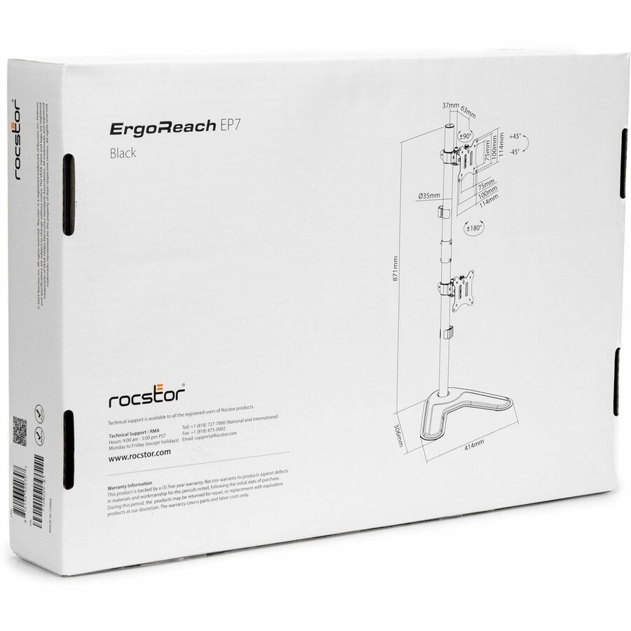 Rocstor ErgoReach Mounting Pole for Monitor - Black - Vertical