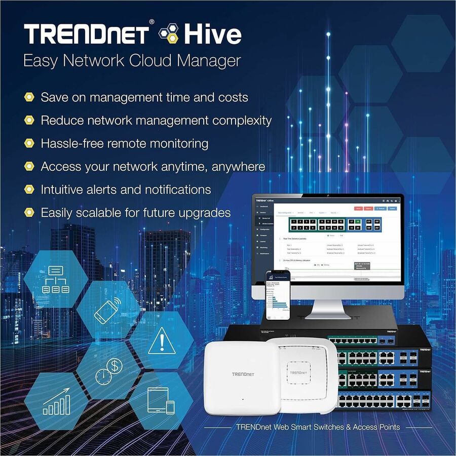 TRENDnet 28-Port Gigabit Web Smart Switch; 24 x Gigabit Ports; 4 x Shared Gigabit Ports (RJ-45/SFP); VLAN; QoS; LACP; IPv6; 56Gbps Switching Capacity; Lifetime Protection; TEG-284WS