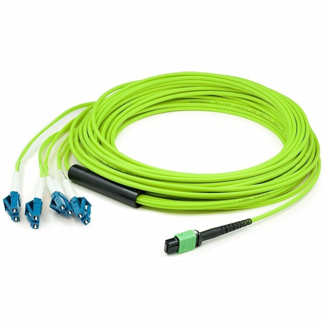 AddOn 15m MPO (Female) to 8xLC (Male) 8-Strand Lime Green OM5 Fiber Fanout Cable