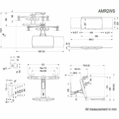 Amer AMR2WS Wall Mount for Flat Panel Display, Monitor, Keyboard