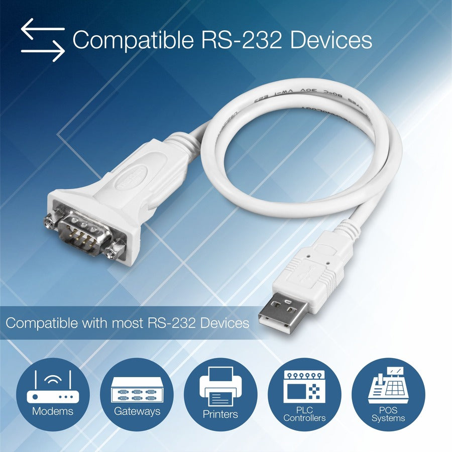 TRENDnet USB to Serial 9-Pin Converter Cable, Connect a RS-232 Serial Device to a USB 2.0 Port, Supports Windows & Mac, USB 1.1, USB 2.0, USB 3.0, 21 Inch Cable Length, Plug & Play, White, TU-S9