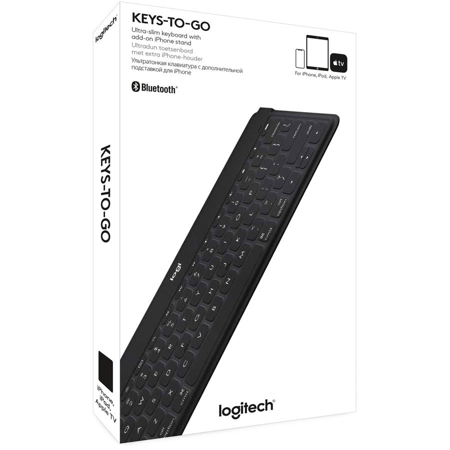 Keys-To-Go Super-Slim and Super-Light Bluetooth Keyboard for iPhone, iPad, and Apple TV - Black