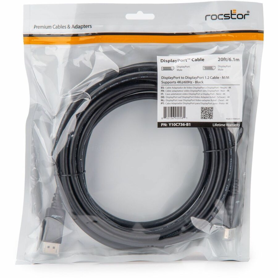 Rocstor Premium DisplayPort 1.2 Cable - 4k@60Hz