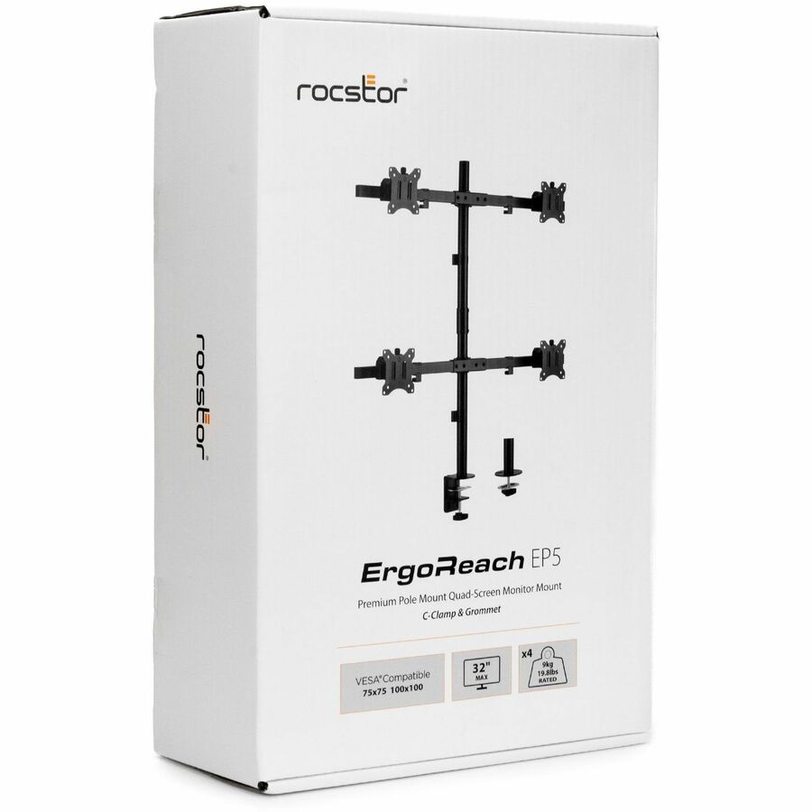 Rocstor ErgoReach Mounting Arm for Monitor, LCD Display, LED Display - Black - Landscape/Portrait