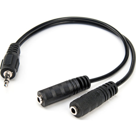 Rocstor Premium Slim Stereo Splitter Cable - 3.5mm Male to 2x 3.5mm Female - 1 x Mini-phone Male Stereo Audio - 2 x Mini-phone Female Stereo Audio - Nickel-plated Connectors - Black Cable 3.5mm TO 2x3.5mm M/F