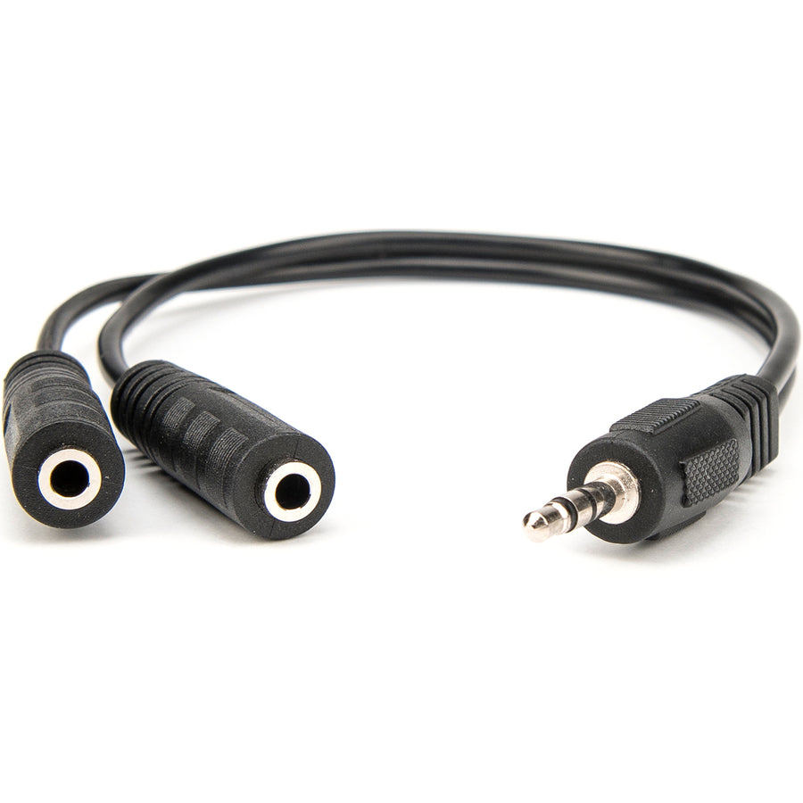 Rocstor Premium Slim Stereo Splitter Cable - 3.5mm Male to 2x 3.5mm Female - 1 x Mini-phone Male Stereo Audio - 2 x Mini-phone Female Stereo Audio - Nickel-plated Connectors - Black Cable 3.5mm TO 2x3.5mm M/F