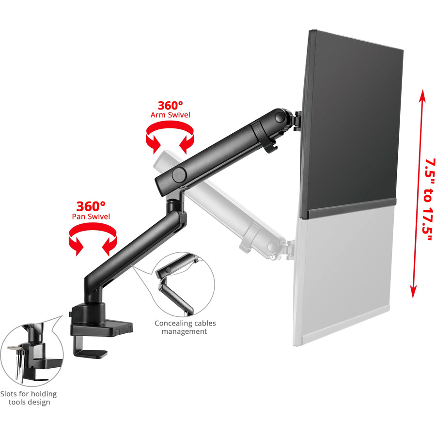 Aluminum Mechanical Spring Single Monitor Arm Mount - 17" to 32"