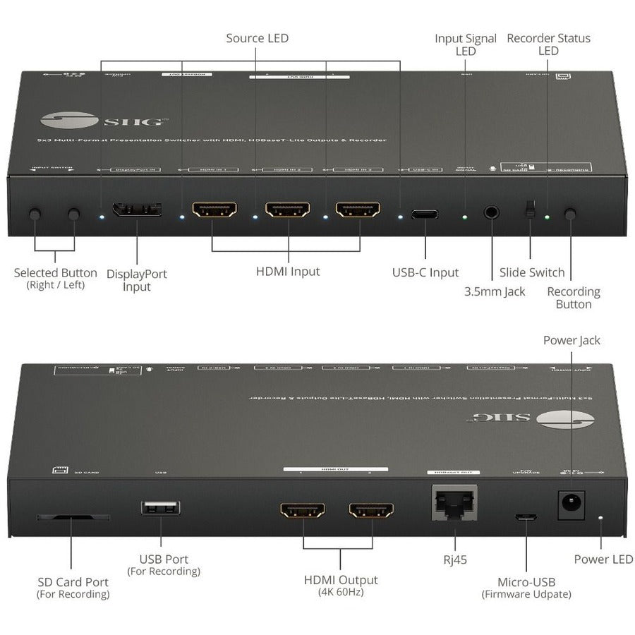 SIIG 5x3 Multi-Format 4K 60Hz Presentation Switcher & Recorder 230ft - TAA Compliant