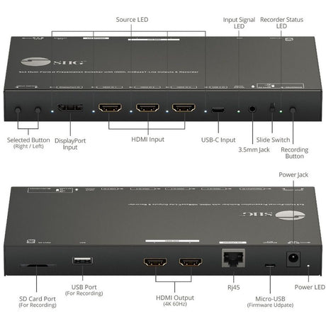 SIIG 5x3 Multi-Format 4K 60Hz Presentation Switcher & Recorder 230ft - TAA Compliant