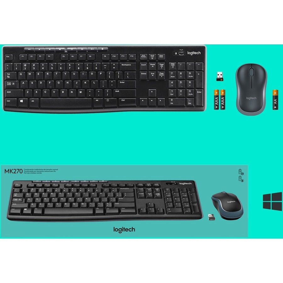 Logitech MK270 Wireless Keyboard and Mouse Combo for Windows, 2.4 GHz Wireless, Compact Mouse, 8 Multimedia and Shortcut Keys, 2-Year Battery Life, for PC, Laptop