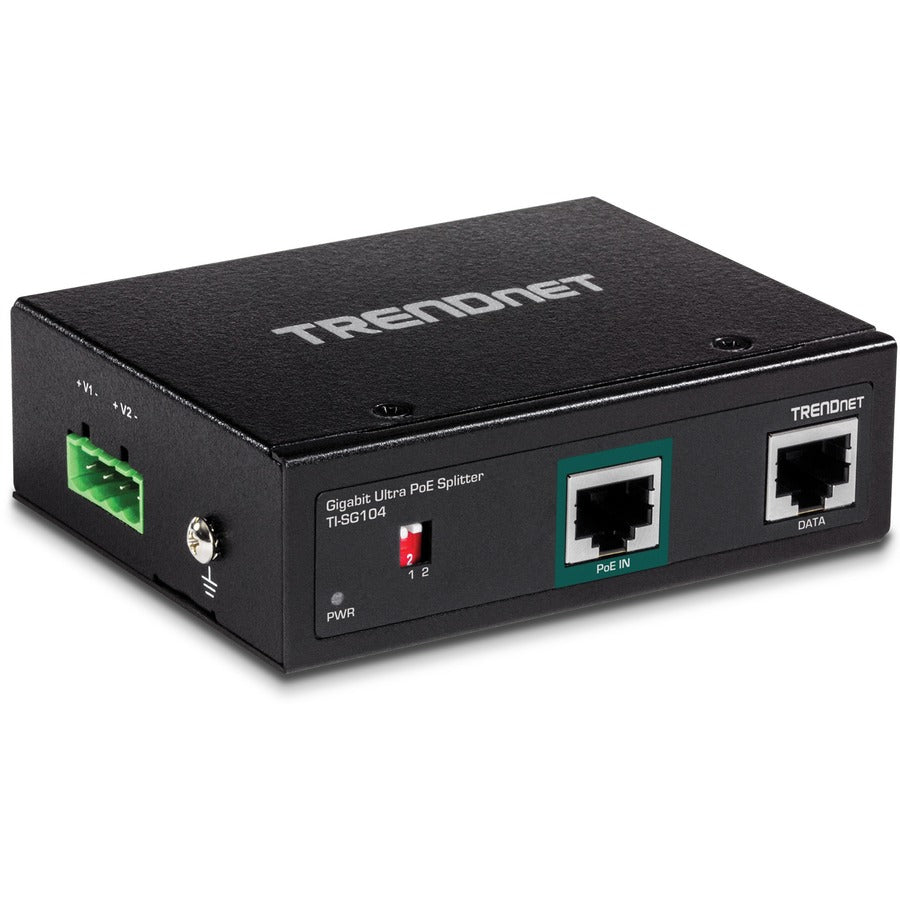 TRENDnet Industrial Gigabit UPoE Splitter, Dual DC Power Outputs, DIN-Rail or Wall-Mountable, Adjustable Voltage Output, TI-SG104