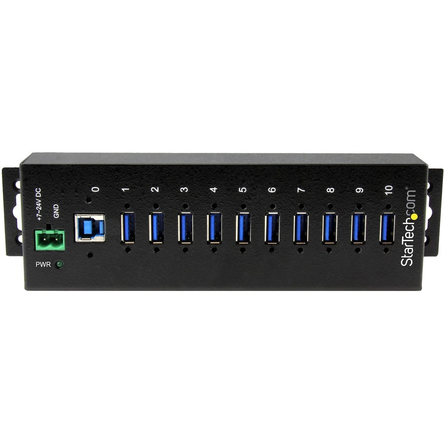 StarTech.com 10 Port Industrial USB 3.0 Hub - ESD and Surge Protection - DIN Rail or Surface-Mountable Metal Housing