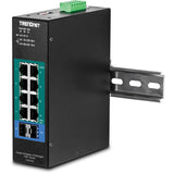 TRENDnet 10-Port Industrial Gigabit L2 Managed PoE+ DIN-Rail Switch, 8 x Gigabit PoE+ Ports, DIN-Rail Mount, 2 x SFP Slots, 24?57V DC Power Input, IP30, VLAN, Lifetime Protection, Black, TI-PG102i