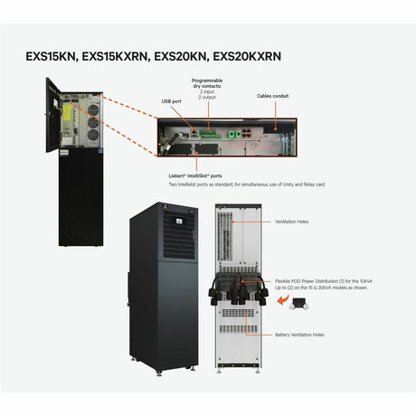 Vertiv Liebert EXS UPS (tower) 20kVA/20kW 208/120VAC (220/127VAC) 3-Phase 4 Wire w/ Liebert Intellislot Card (IS-UNITY-DP) 15-Min Runtime (EXS20KXRN)