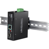 TRENDnet Industrial SFP to Gigabit PoE+ Media Converter, IP30 Rated Housing, Operating temperature range -40&deg;- 75 &deg;C to (-40&deg; - 167 &deg;F), TI-PF11SFP, Black