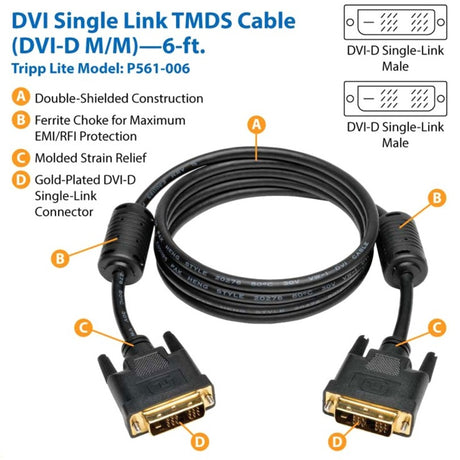 Eaton Tripp Lite Series DVI Single Link Cable, Digital TMDS Monitor Cable (DVI-D M/M), 6 ft. (1.83 m)