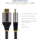 6ft/2m HDMI 2.1 Cable, Certified Ultra High Speed HDMI Cable 48Gbps, 8K 60Hz/4K 120Hz HDR10+, 8K HDMI Cable, Monitor/Display