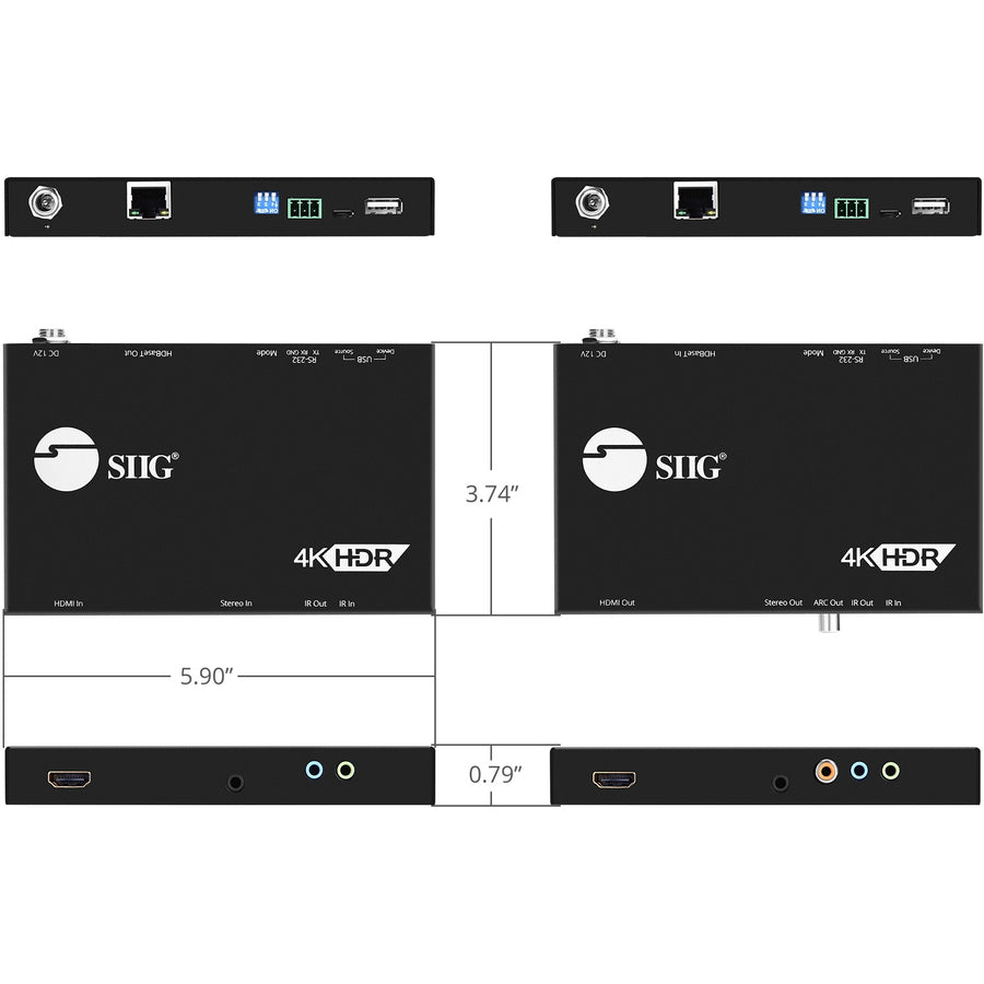 SIIG 4K HDR HDMI 2.0 & USB 2.0 Extender Over HDBaseT with RS-232 & IR