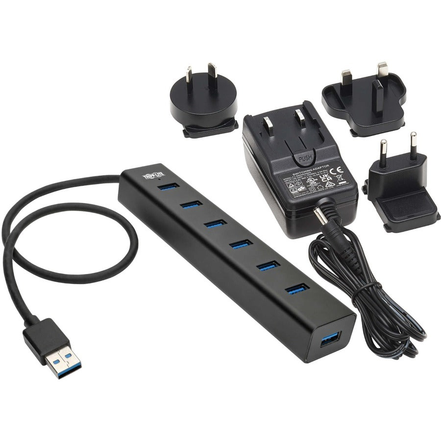 Tripp Lite by Eaton 7-Port USB-A Mini Hub - USB 3.x (5Gbps), International Plug Adapters, Aluminum Housing