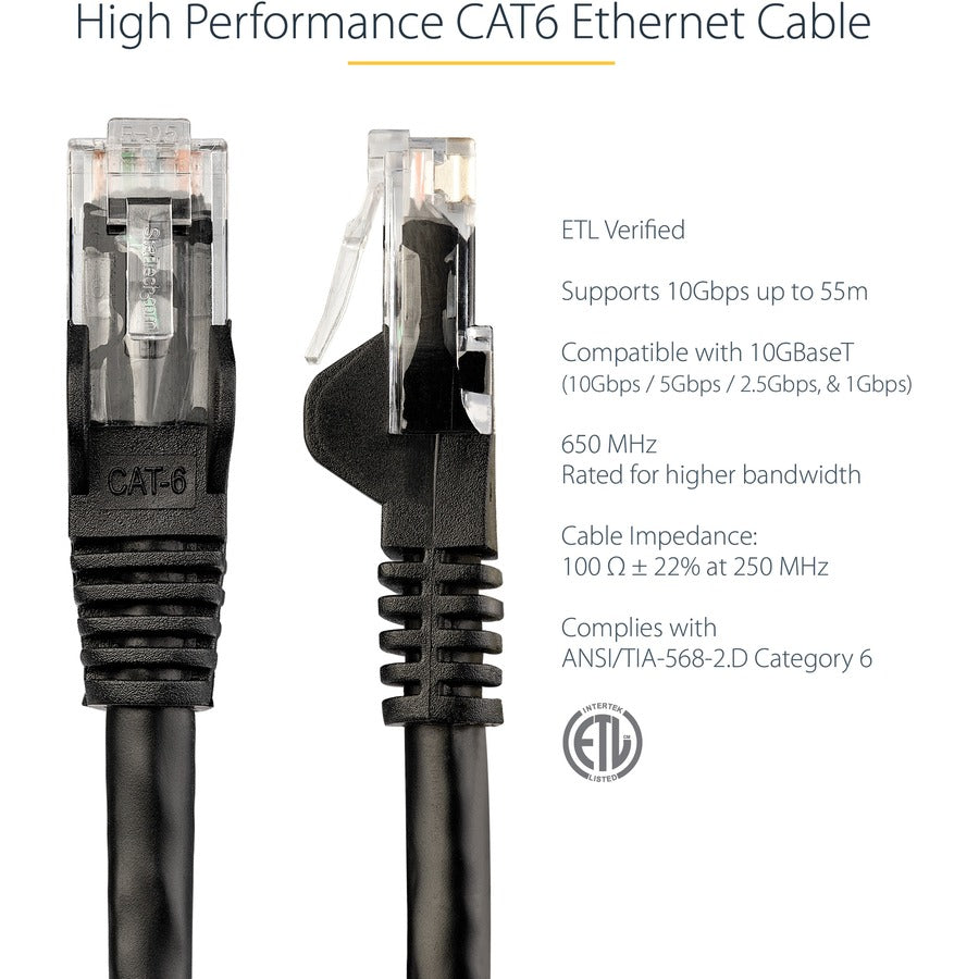 StarTech.com 10ft CAT6 Ethernet Cable - Black Snagless Gigabit - 100W PoE UTP 650MHz Category 6 Patch Cord UL Certified Wiring/TIA